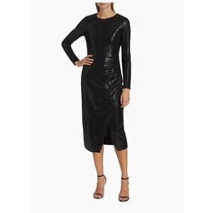 NWT Michael Kors Sequin Ruched Cocktail Black Midi Dress Size XL